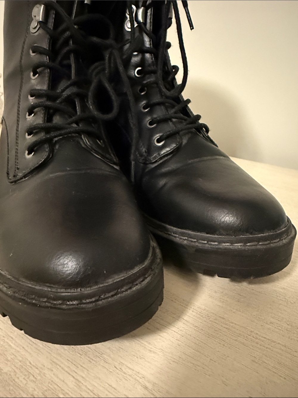 Universal Thread Black Lace-Up Platform Moto Boots - Picture 3 of 4